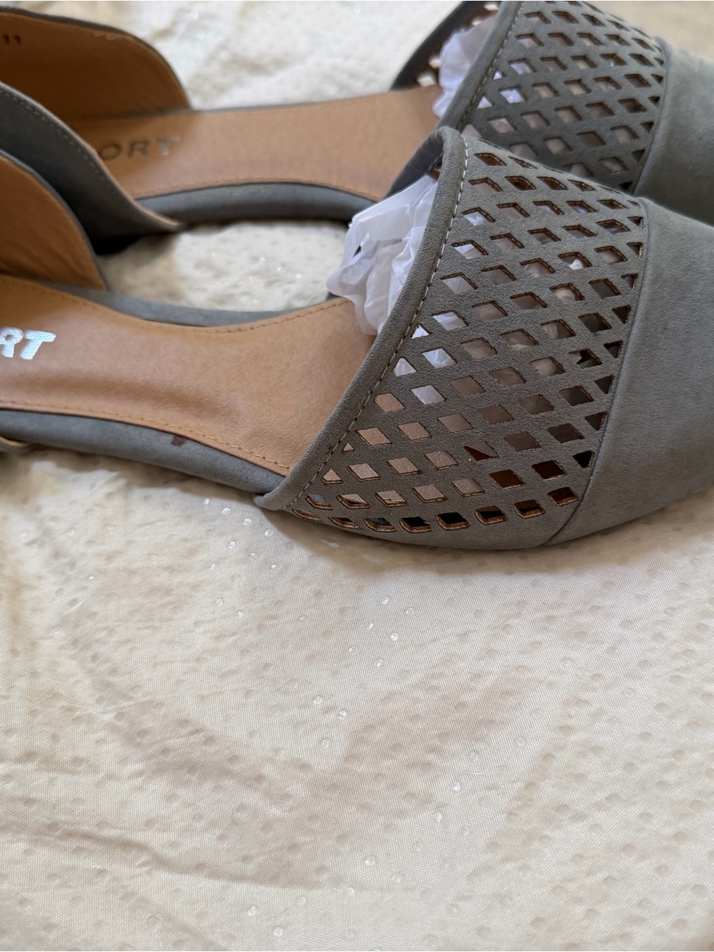 Report Blue Perforated Open-Toe Slide Flats New in Box